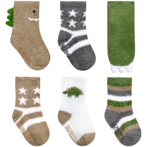 Robeez Baby Boys & Girls Unisex Slip-Resistant Crew Socks for Infant and Toddler, 6 Pairs, 0-24 Months
