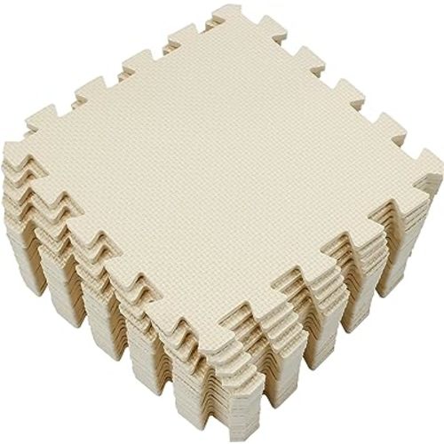 Yostrong® 18 Tiles Interlocking Puzzle Foam Baby Play Mat for Playing - EVA Babies Crawling Mat | Rubber Floor Work Out Mats for Home Gym. Beige. YOC-Jb18N