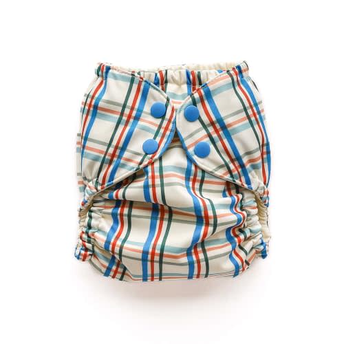 Esembly Cloth Diaper Cover, Plaid, Size 1 (7-17lbs) | Reusable, Waterproof, Breathable and Adjustable Outer Layer Over Absorbent Inner, Blowout Protection and Reusbale Swim Diaper
