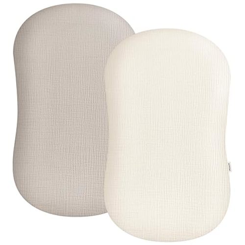 Muslin Baby Lounger Cover 2 Pack, Soft Breathable Newborn Lounger Pillow Cover for Boys Girls Infant (Beige & Cream)