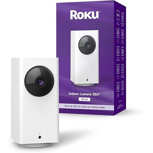 Roku Indoor Camera 360° for Home Security - Security Camera with 1080p HD Color Night Vision, Compatible with Alexa & Google, Motion Detection & Tracking - Pan & Tilt (Renewed)