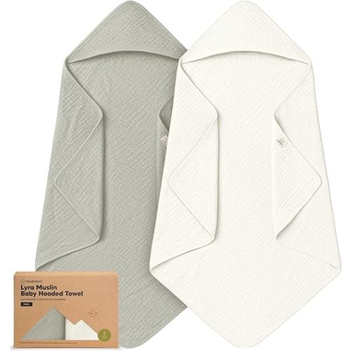 KeaBabies Muslin Hooded Baby Towels for Newborn Girls, Boys - 2-Pack, 30x30 Organic Cotton Baby Bath Towels Hooded, Soft Absorbent, Toddlers, Kids, Infant, Newborn Bath Essentials (Graphite)
