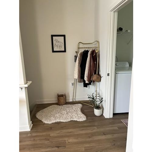 Gold Metal Corner Coat Rack, Modern Clothing Rack Hall Tree with 2 Hooks for Clothes Hat Scarf, Freestanding Clothes Rack for Hallway Entryway, Bedroom, Living Room