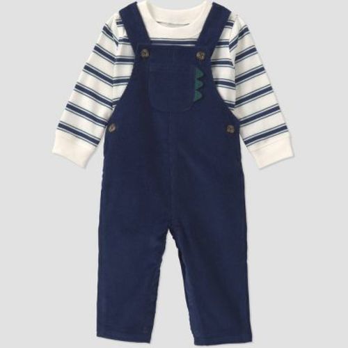 Carter's Just One You® Baby Boys' 2pc Striped Long Sleeve and Dino Corduroy Overalls Set - Navy Blue Newborn