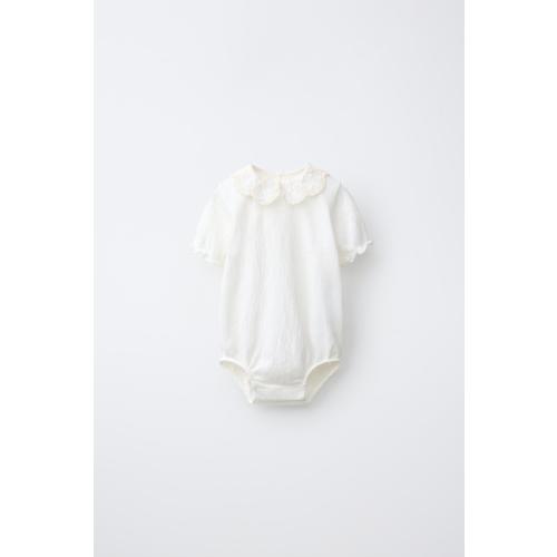 EMBROIDERED COLLAR BODYSUIT - Light ecru | ZARA United States