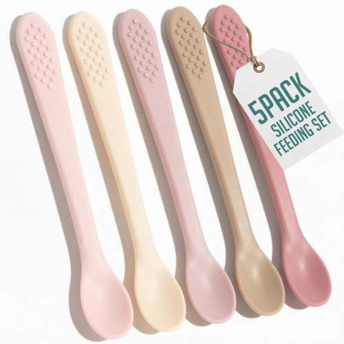 Baby Spoons - Infant Spoons First Stage - Silicone Baby Spoon For Self Feeding - First Stage Baby Feeding Spoon Set Gum Friendly - BPA Free, Pink