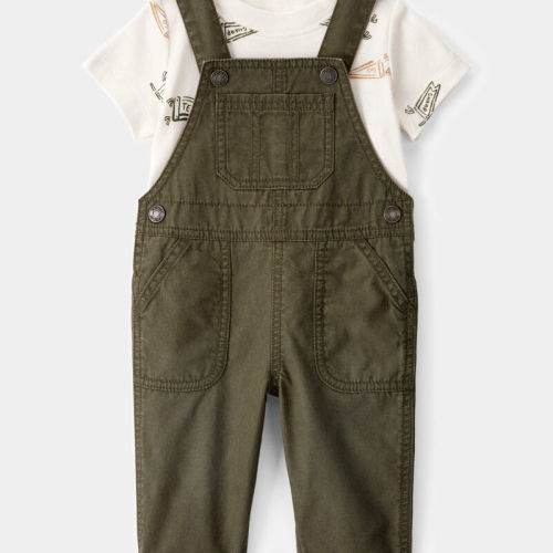 Ivory/Olive Baby 2-Piece Team Champ Tee & Overall Set | Carter’s Oshkosh Canada