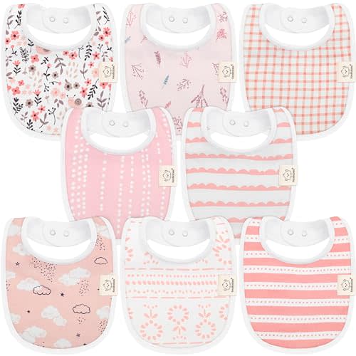8-Pack Organic Baby Bibs for Boys, Girls - Soft Cotton Drooling and Teething Baby Bibs, Baby Girl Bibs, Baby Boy Bibs, Baby Drool Bibs for Baby Girl, Boy, Newborn Infant Bibs (Sweet Charm)