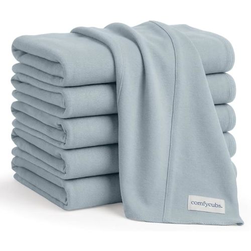 Comfy Cubs Baby Burp Cloths Set (Pack of 6) - Large, 6-Layer, Ultra Absorbent 100% Cotton for Infant Spit-Up, Drool, and Messes - Soft, Gentle, Thoughtful New Born Baby Gifts, Pacific Blue