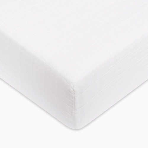 Crib Sheet in GOTS Certified Organic Muslin Cotton - White