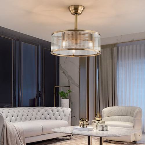 Oukaning 18-in Gold 6-speed Timing Transparent Striped with Abs Blades LED Indoor Fandelier Ceiling Fan Light Kit Compatible and Remote (7-Blade) JZUCOD7M99HCX at Lowes.com