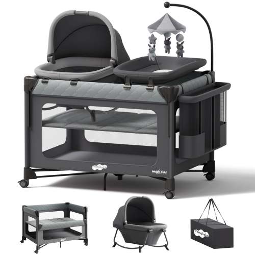 Pamo Babe Pack and Play with Bassinet - 7 in 1 One-Step Setup Bedside