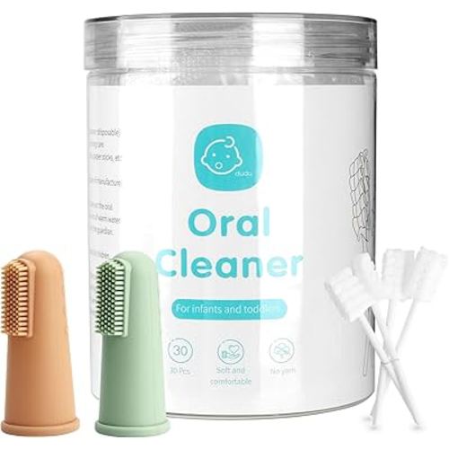 Baby Toothbrush Finger Toothbrush Oral Cleaner Kit with Baby Tongue Cleaner Toddler Silicone Tooth Brush 0-6 Months 6-12 Months (Clay/Mint+30PCS)