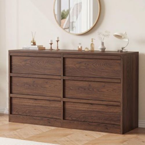 Modern 47" Wide Wooden 6-Drawer Dresser, Large Chest of Drawers & Storage Cabinet Organizer for Bedroom, Living Room, Nursery and Entryway