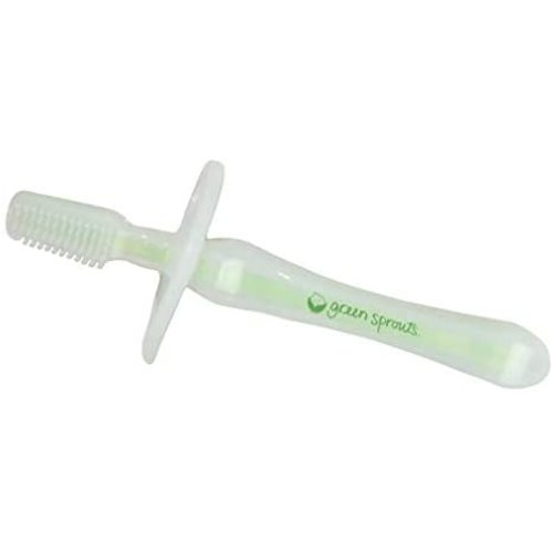 green sprouts Silicone Toothbrush | Massages & cleans baby's gums & teeth | Soft, flexible, & durable silicone, Safety shield for added protection - Baby Toothbrush - Clear