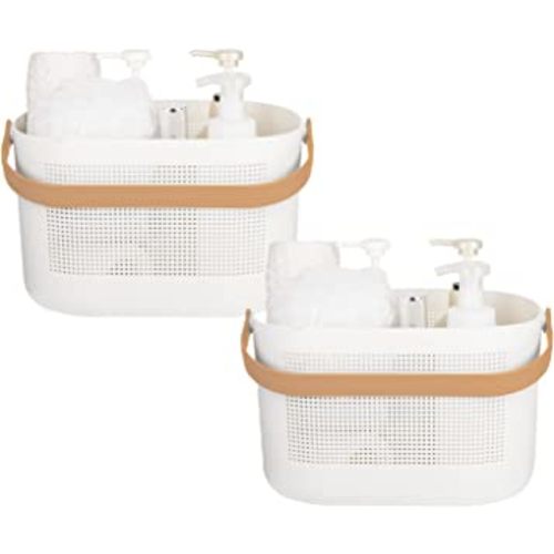 Plastic Storage Baskets with Handles, Shower Caddy Shelf Organizers Basket for Bathroom, Kitchen, Dorm Room, Yellow, 2 Pack