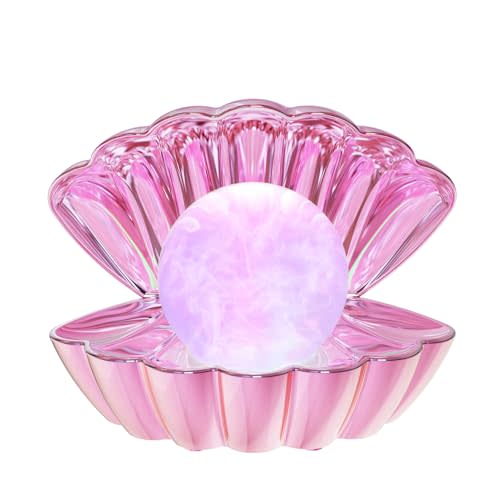 LKUA Shell Pearl Beach Themed Night Light, RGB 8 Colors Changing Mood Shell Pearl Lamps, Bedside LED Clamshell Portable Night Lights for Bar (Electroplating Powder)