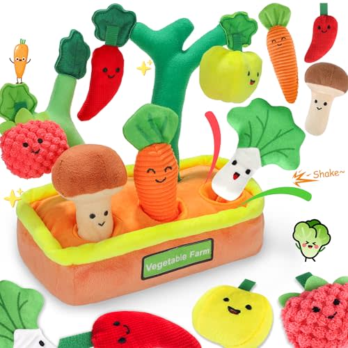 Baby Toys 6-12 Months, My First Fruits Vegetables Color Shape Sorting Montessori Toys, Plush Crinkle Rattle Textures Sensory Toy for 1 Year Old Boys Girls, Toddler Valentines Day Easter Baby Gifts