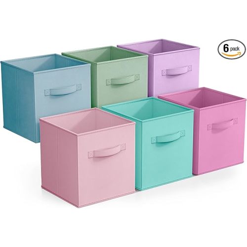 Sorbus Fabric Storage Cubes - 6 Foldable Storage Bins for Organizing Pantry, Cubbies, Toy Box - Clothes Storage & Closet Organizer - 11 Inch Collapsible Cube Baskets for Shelves with Handle
