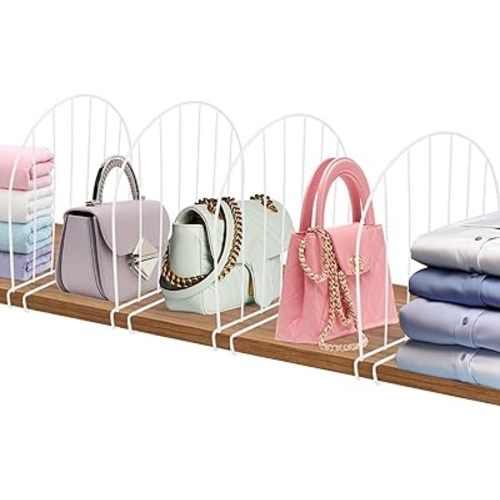 Closet Dividers, 8 Pack 12’’ Tall Shelf Dividers for Closet Organization, Metal Closet Organizer for Wood Shelves Separator for Purse Handbag Sweater Clothes Book Storage Wardrobe Kitchen Cabinet