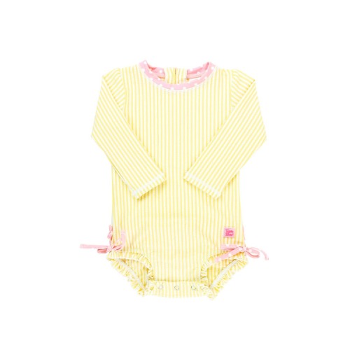 Girls Seersucker Long Sleeve UPF50+ One Piece Rash Guard, 3-6M