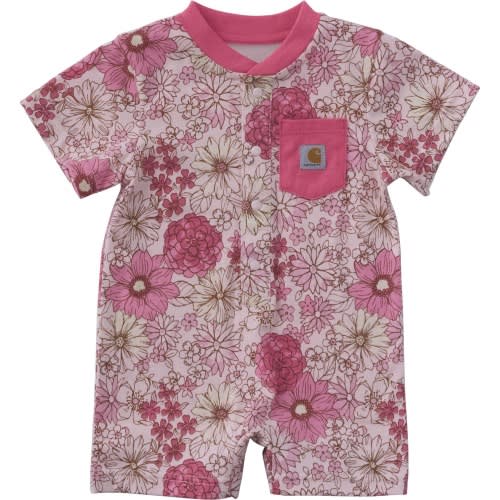 Girls' Short Sleeve Floral Henley Pocket Romper (Baby)
