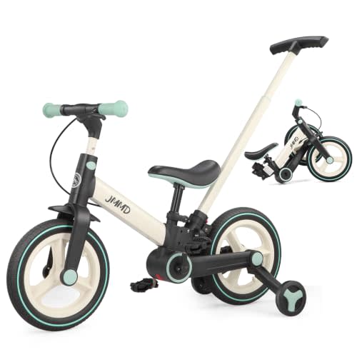 JMMD 6 in 1 Toddler Bike with Push Handle for Kids 18-60 Months, 12" Foldable Balance Bike with Training Wheels, Pedals, Brakes, Kickstand, Push Tricycle Toddler Gift & Toys for Boy & Girl
