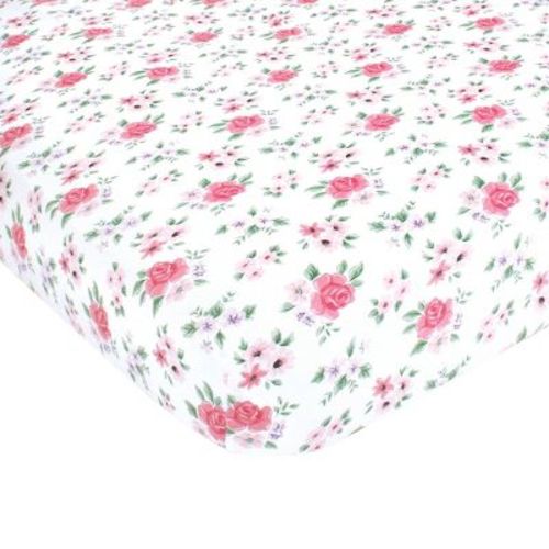 Hudson Baby Infant Girl Cotton Fitted Crib Sheet, Vintage Floral, One Size