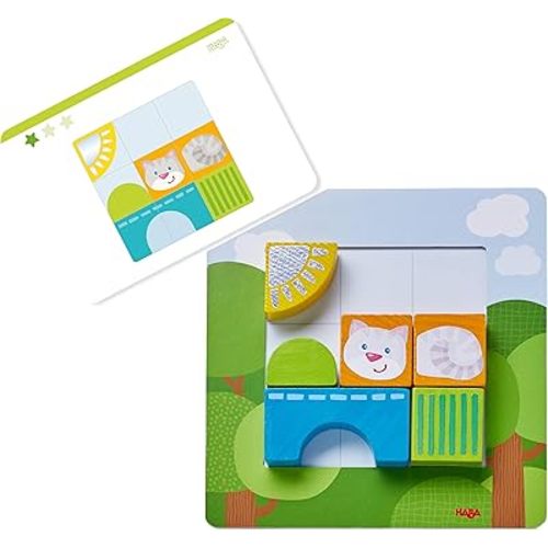 HABA Animal Squares Chunky Wooden Puzzle Building Blocks Arranging Game with Template Cards, Montessori Toys Toddler Puzzle Ages 2+ (Made in Germany)