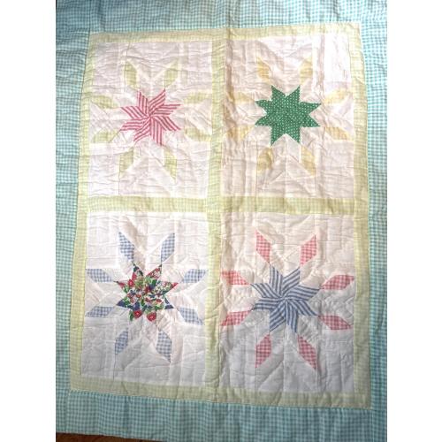 Vintage Pastel Star Quilt, Hand Stitched Baby Quilt, 31x25