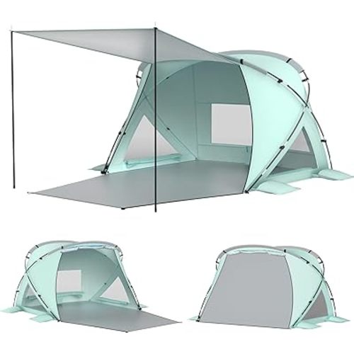 Elegear Beach Tent Sun Shelter with Canopy, CumbreX™ 4-6 Person Pop Up beach tent, Easy Setup UPF 50+ UV Protection Portable Lightweight Waterproof Cooler Family Beach Cabana Sun Shade Shelter - Green