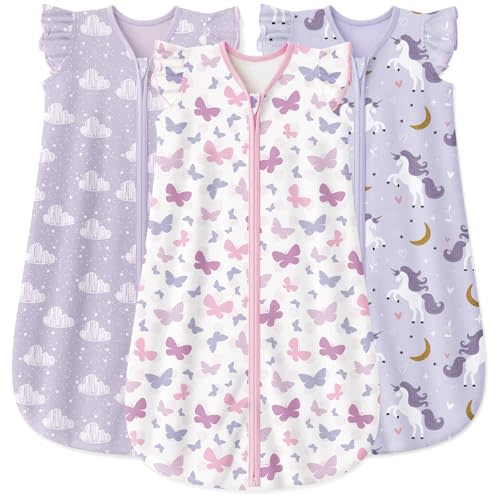Yoofoss Baby Sleep Sack 0-6 Months Baby Wearable Blanket 100% Organic Cotton 2-Way Zipper TOG 0.5 Toddler Sleeping Sack 3 Pack, Lightweight Sleep Sacks for Babies(Small)