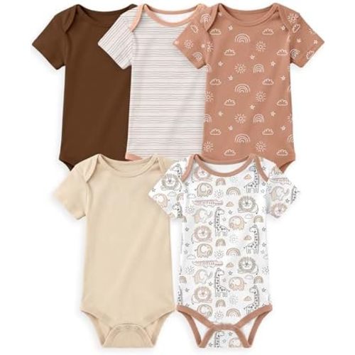 Yoofoss Baby Bodysuits 100% Organic Cotton Baby Short Sleeve Baby Boys Girls Clothes Soft Newborn Infant Romper,5 Pack