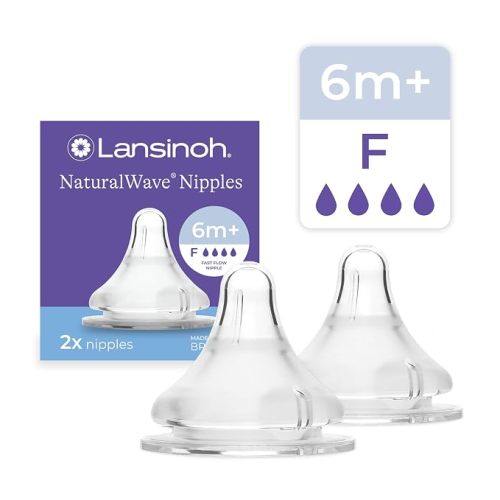 Lansinoh NaturalWave Baby Bottle Nipples, Fast Flow (F), 2 Count