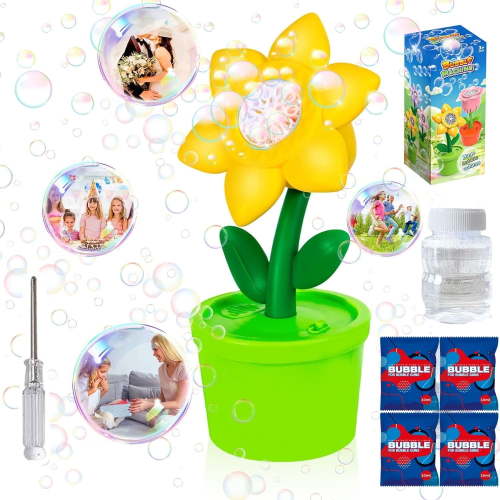 Beautysureup Bubble Machine for Kids, 20000+ Bubbles Per Minute, Sunflower Design, 11x4.9x4.9 Inches, LED Lights, Music
