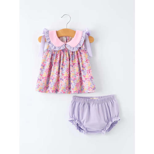 Spring Purple Floral Bow Ruffle Girl Bloomer Set – The Rocking Horse Co.