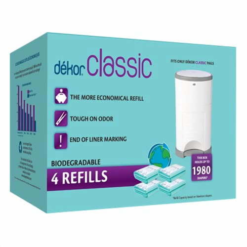 Diaper Dekor Classic Baby Diaper Disposal Bags, Biodegradable Liner Refills, 4 Pack