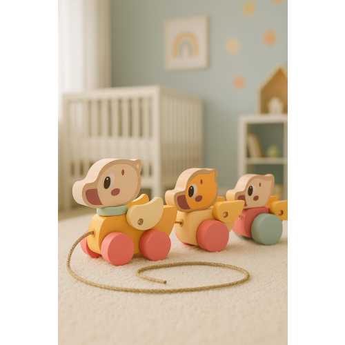 Handmade Wooden Duck Pull Toy – Montessori Learning, Eco-Friendly
