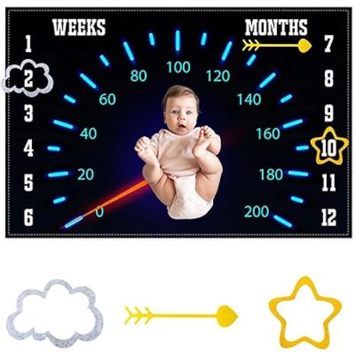Baby Months & Racing Speeds Milestone Blanket Newborn First Year Growth Mat