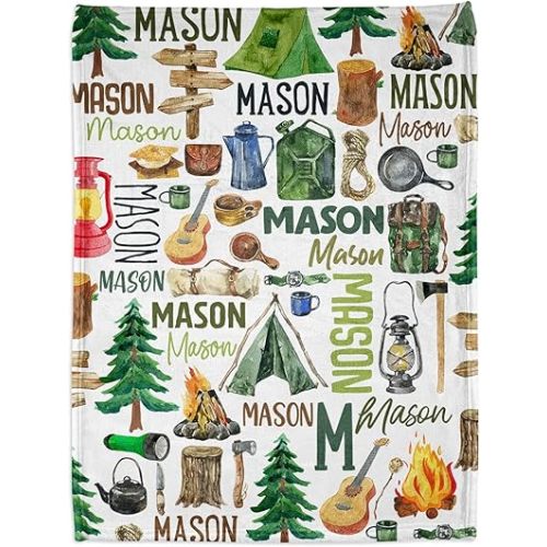 Personalized Camping Blanket, Custom Boys' Camping Blanket, Camping Name Blanket, Personalized Camping Nursery Bedding, Soft Plush Baby Newborn Registry Gift