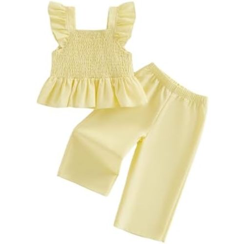 Thorn Tree Girls Summer Outfits Ruffle Sleeve Button Up Dress Tops Plaid Linen Pants Spring Toddler Girl Clothes