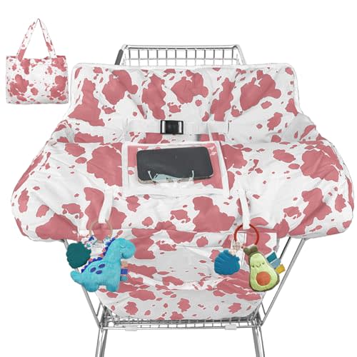 Shopping Cart Cover for Baby High Chair Cover Grocery Cart Cover for Baby Girl Boy Toddler Cow Print Portable Shopping Cart Cover with Safety Harness