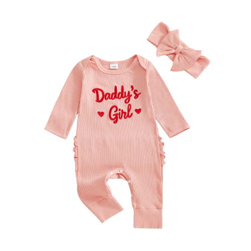 BemeyourBBs Newborn Baby Girls Daddy's Girl Outfit Letters Embroidery Romper Jumpsuit with Bow Headband