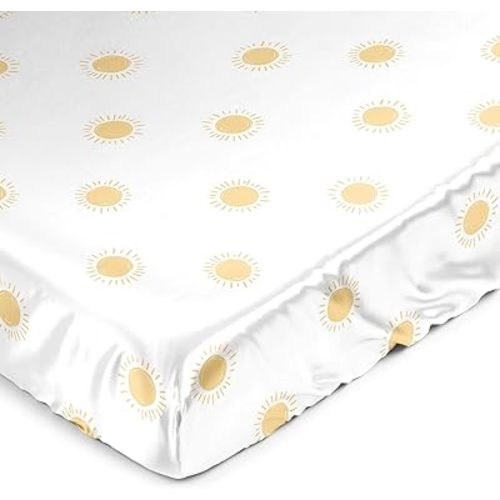 Sweet Jojo Designs White and Yellow Boho Sun Boy Girl Unisex/Gender Neutral Baby Satin Fitted Crib Sheet Infant Newborn Nursery Toddler Bed Room Standard Mattress Mustard Bohemian Celestial Outdoors