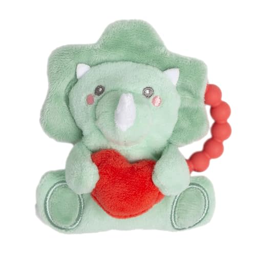 Pearhead Dinosaur Baby Teether – BPA-Free Silicone Teething Ring, Soft Crinkle Sensory Rattle, Dino Baby Gift for Boys and Girls, Infant Gum Soother for Newborns 0+ Months