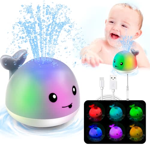 Aukful Baby Bath Toys Rechargeable Toddler Whale Bath Toys Sprinkler,Light up Baby Bath Toys for Kids 1 2 3 Water Pool Bathtub Toys ,Birthday for Boys and Girls for 6-12 ,12-18 Months