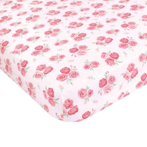 Hudson Baby Infant Girl Cotton Fitted Crib Sheet, Blush Rose, One Size