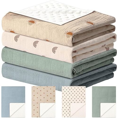 4 Pack Baby Blankets for Girls Boys Neutral Soft Nursery Minky Baby Blankets with Muslin Cotton Front and Dotted Fleece Backing Newborn Receiving Blankets, 30 x 40 Inch