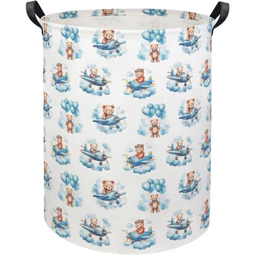 Baby Laundry Basket Baby Hamper for Nursery Girl Kids Butterfly Hamper Cute Kids Toys Storage Bin Organizer Butterfly Room Decor for Home(Bear Pilot)