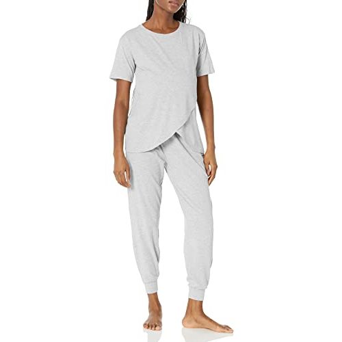 Amazon Essentials Women's Soft Cotton Modal Maternity and Nursing Pajamas, Short Sleeve Loungewear Sleepwear Set with Pants